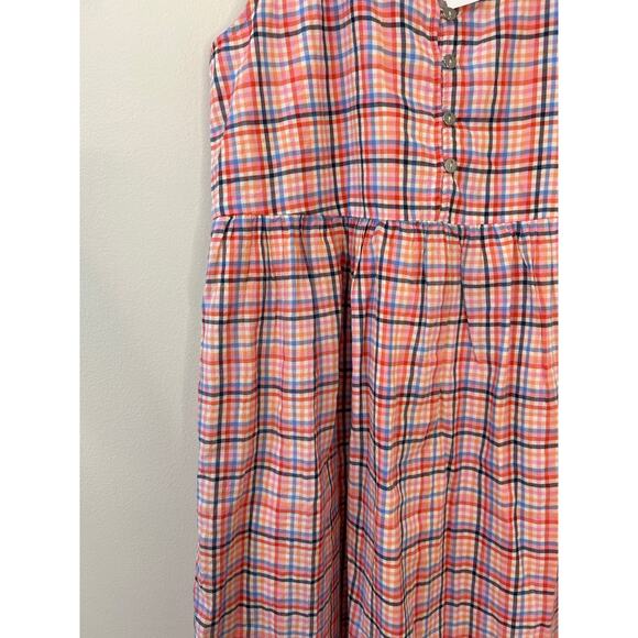 Loft NWT Women’s Size 2 Pink Plaid Strappy Button Midi Shiff Dress 100% Cotton - Picture 2 of 5